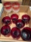 K- Box of Red Ruby Glassware and (2) Red and White Glasses