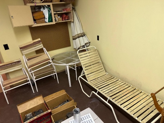 B- Table, (4) Chairs, Lounger, and Umbrella