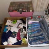LR- (3) Containers of Sewing Items and Dress Bags