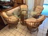 K- Glass Top Bamboo Dining Table and (4) Rolling Chairs