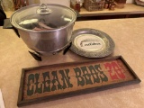 G- Electric Corn Popper, Wood Sign, and Metal Plate