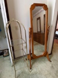 Bedroom 1 (B1)- Wood Swivel Mirror and Brass (3) Shelf Stand