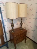 B1- Wood End Table and Pair of Lamps