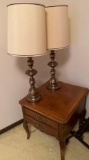 B2- Wood End Table and Pair of Lamps