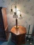 B3- Wood Hexagon Table and Lamp