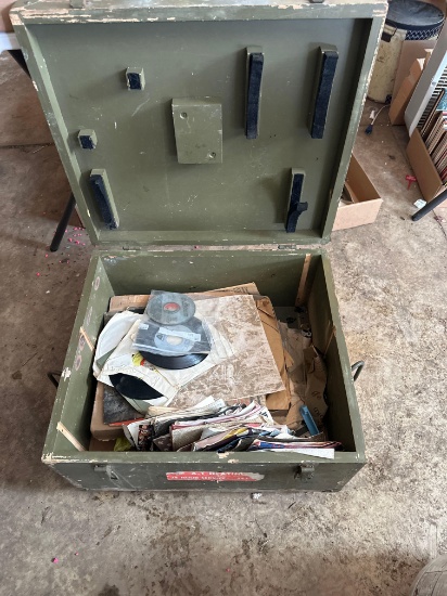 HG- Large Wood Rolling Box With Records