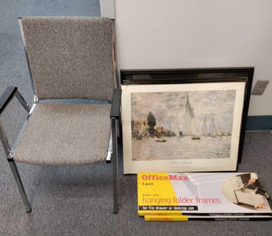 O- Office Chair, Hanging Folder Frames, and Framed Pictures