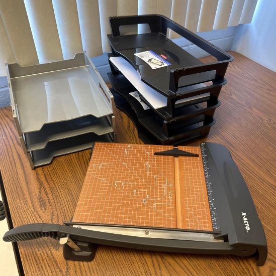 O- Paper Cutter and (2) Filing Trays