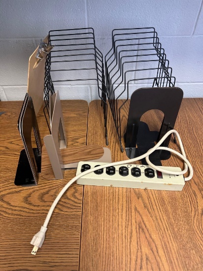 O- Surge Protector, (2) Filing Racks, and Bookends