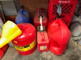(4) Gas Cans, (1) Safety Can, and (2) Milk Crates