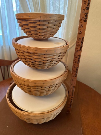 B1- Set of (4) Longaberger 2002/03 Bowl Baskets With Plastic Bowls and Lids