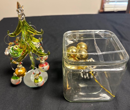 Glass Christmas Tree and Jar