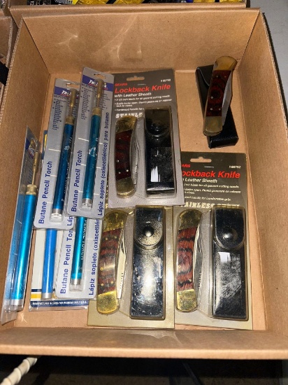G- (5) Butane Pencil Torches and (4) Lock Back Knives