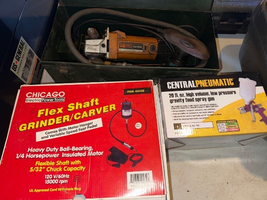 G- Chicago Electric Flex Shaft Grinder, Grinder, and Central Pneumatic Spray Gun