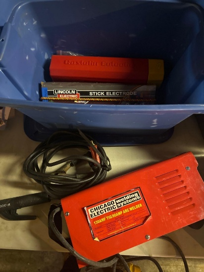 G- Chicago Electric 130 AMP Tig Arc Welder, Electrodes, and Jumper Cables