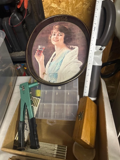 G- Tape Measures, Coca-Cola Tray, Storage Container, and Punch Tool