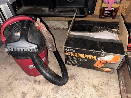G- Central Machinery Wet/Dry Vac and Chicago Electric Chain Saw Sharpener