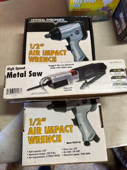 G-(2) Central Pneumatic 1/2" Air Impact Wrenches and High Speed Metal Saw