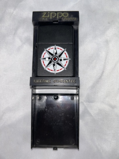 New, in box matte black Zippo Compass Rose lighter
