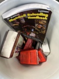 Bucket of assorted reloading materials