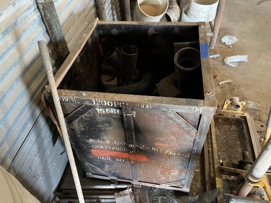 Metal Box of Assorted Black Iron Pipe Fittings