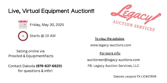 May 30, 2025 Live Virtual Equipment Auction