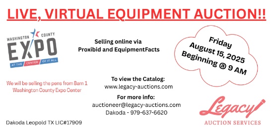 August 15, 2025 Live Virtual Equipment Auction