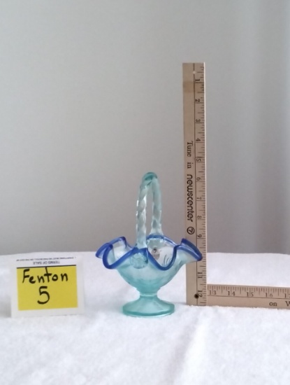 Fenton Intaglio Basket in Tranquility Aquamarine with a Cobalt Crest