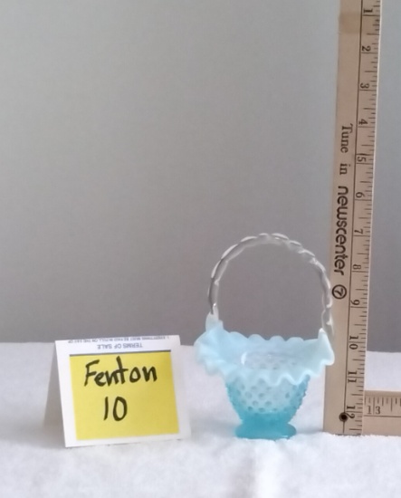 Fenton Blue Opalescent Hobnail Basket