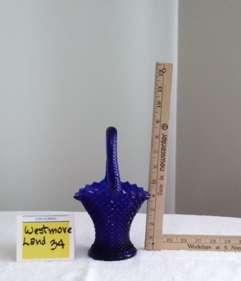 Westmoreland Cobalt Blue English Hobnail Glass Basket