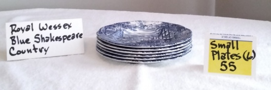 DICKENS DAYS COACHING  Royal Wessex Blue Shakespeare SMALL PLATES SET OF 6