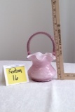 Vintage Fenton Cranberry Ruffled Edge Basket Vase