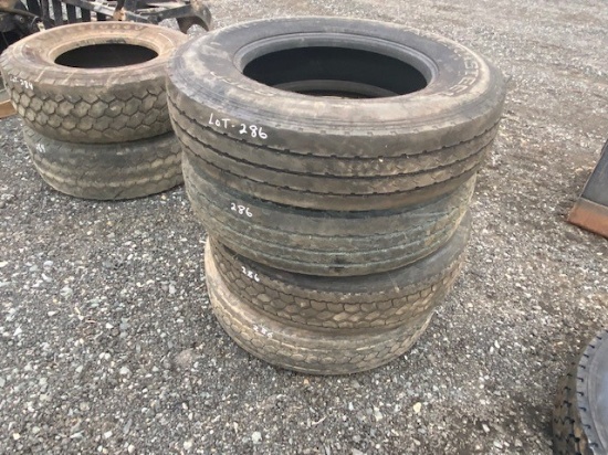 3 RIMS, 4 TIRES 11R 24.5