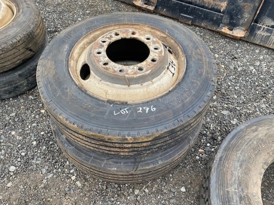 2 RIMS & TIRES 10 LUG, 255/70R 22.5