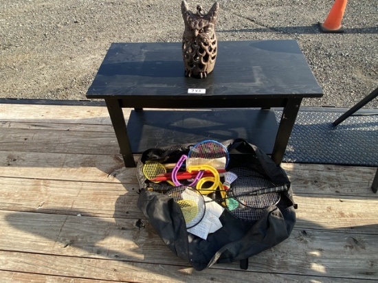 Wooden Table, Game Bag and Owl