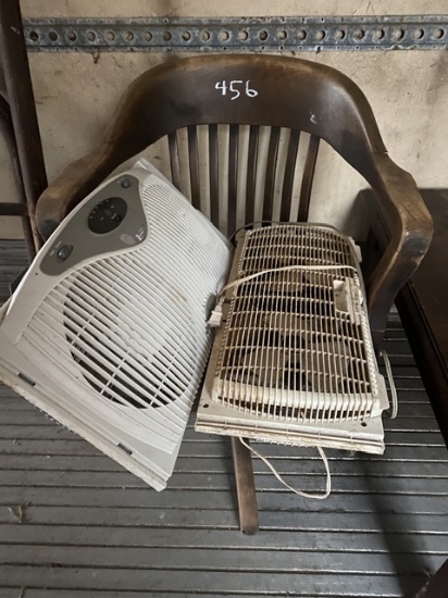Wooden Chair and 2 Window Fans