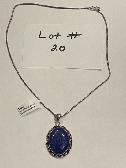 German Silver Lapis Pendant Necklace with Chain