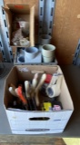 Drywall Tools, Nails, and box of Conduit Fittings