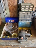 Sander, drill, cabinets with hardware