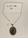 German Silver Tiger Eye Pendant Necklace with Chain