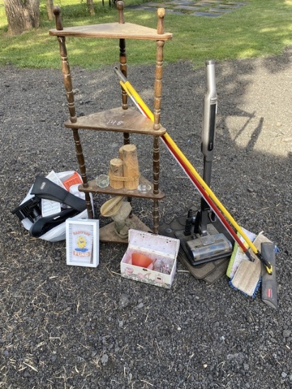 Corner Stand, Candle Stuff, Shark Vacuum, Brooms and Misc.