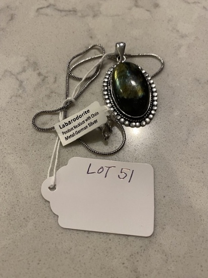 Labarodorite Pendant Necklace with Chain German Silver