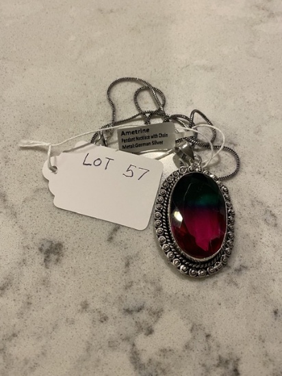 Ametrine Pendant Necklace with Chain German Silver