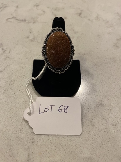 Red Sun Stone Ring Size 9 German Silver