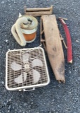 Shop Vac, Fan, Wooden Box, and Antique Iron Board