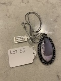 Dendrite Opal Pendant Necklace with Chain German Silver