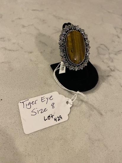 German Silver Tiger Eye Ring Size 8