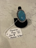 German Silver Turquoise Ring Size 9