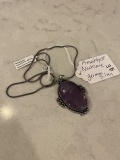 German Silver Amethyst Pendant Necklace with Chain