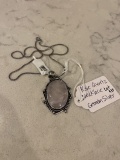 German Silver Rose Quartz Pendant Necklace with Chain